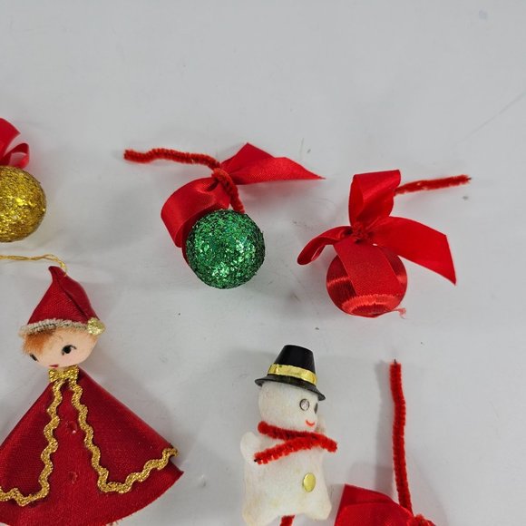 Vintage Felt Pipe Cleaner Christmas Ornament Lot Pixie Snowman Gifts Balls - Picture 6 of 10